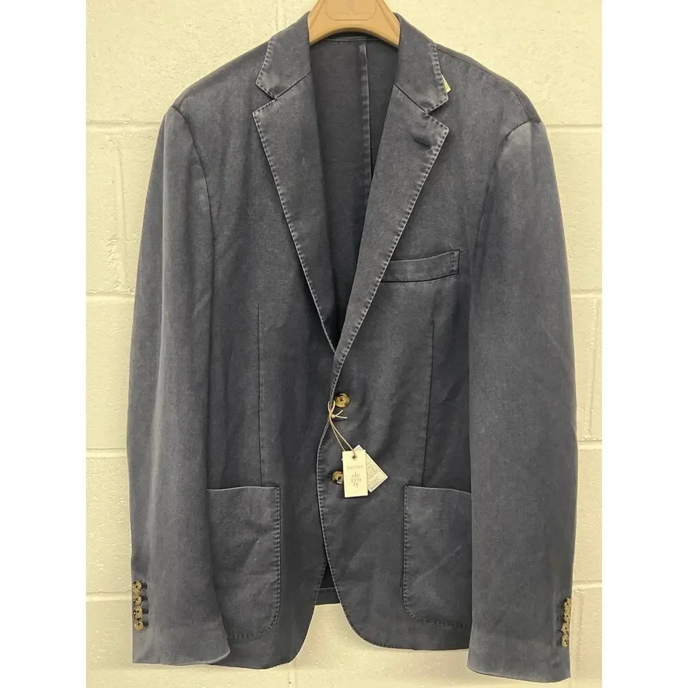New $995 Eleventy EU sz eu 60 US 48  navy blue solid sport coat jacket midweight